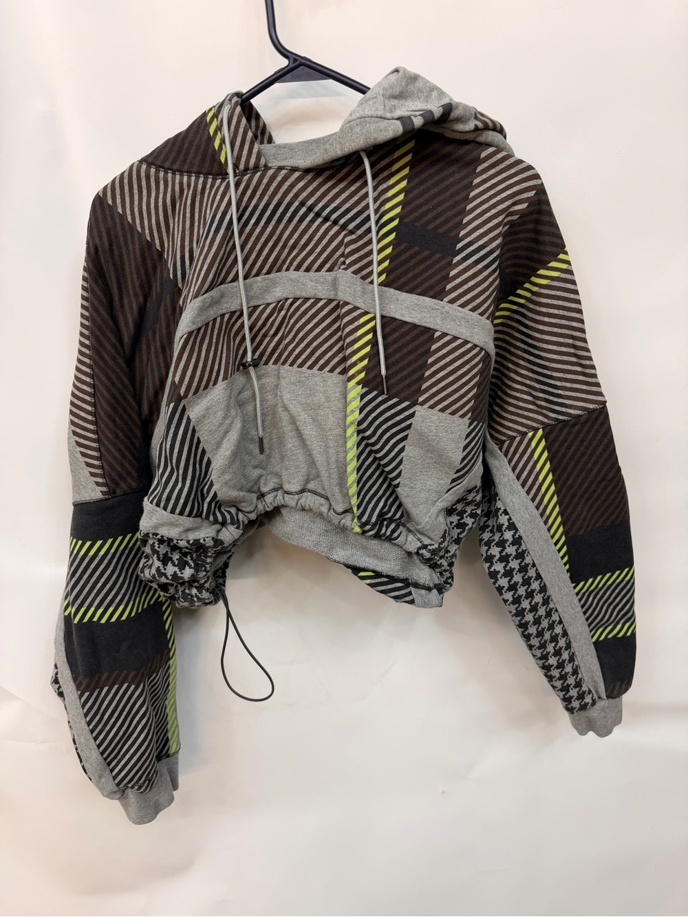 adidas Women's Cropped Hoodie Sweatshirt in Gray, Black & Neon Yellow